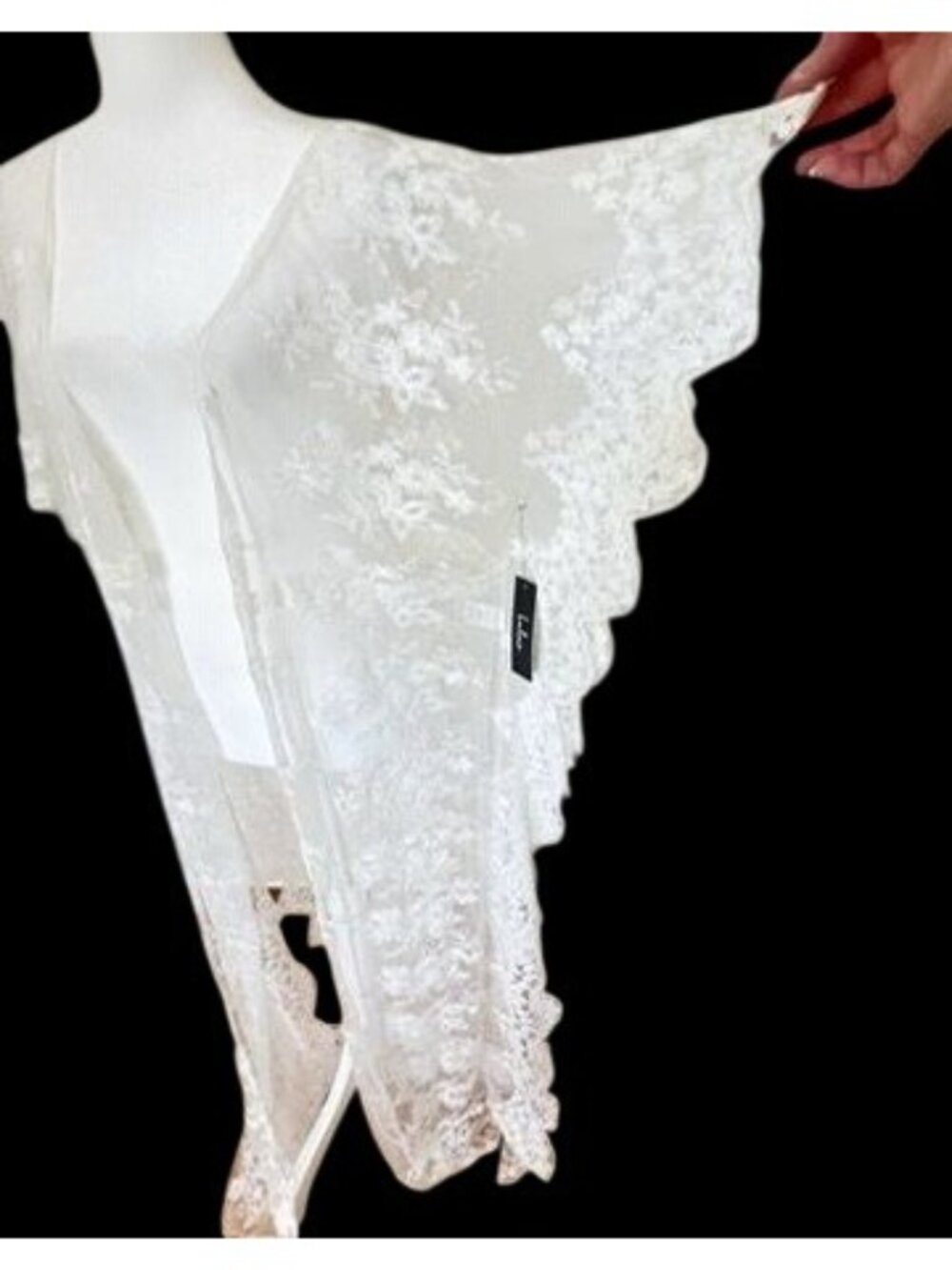 Lulus Sz XS Sheer White Lace Duster Kimono Floral NWT Ethereal Fairy Bridal - Picture 3 of 14